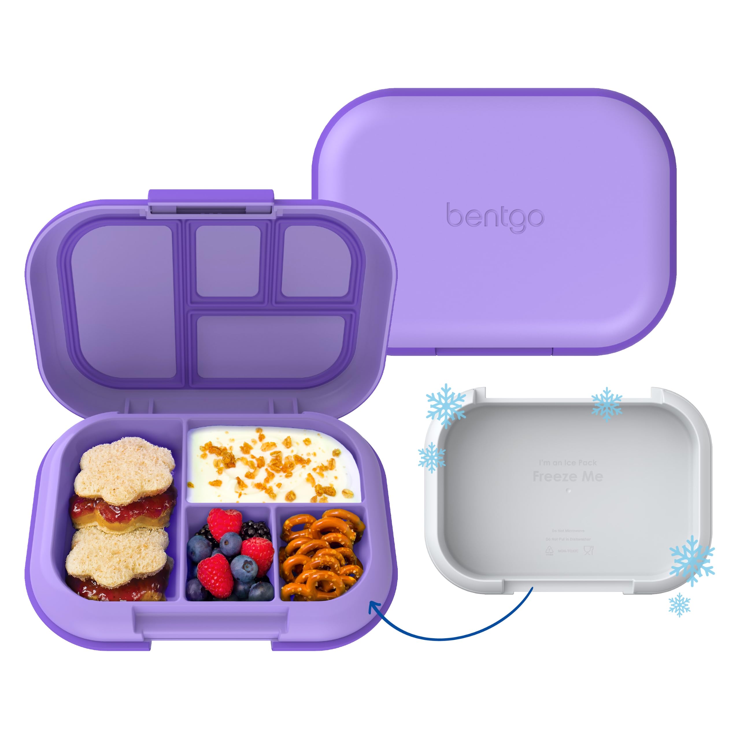 Bentgo Chill Leakproof Kids Lunch Box - 4 Compartment Bento Box with Built-in Ice Pack, 3.3 Cup Capacity, PFAS & BPA Free, Microwave & Dishwasher Safe