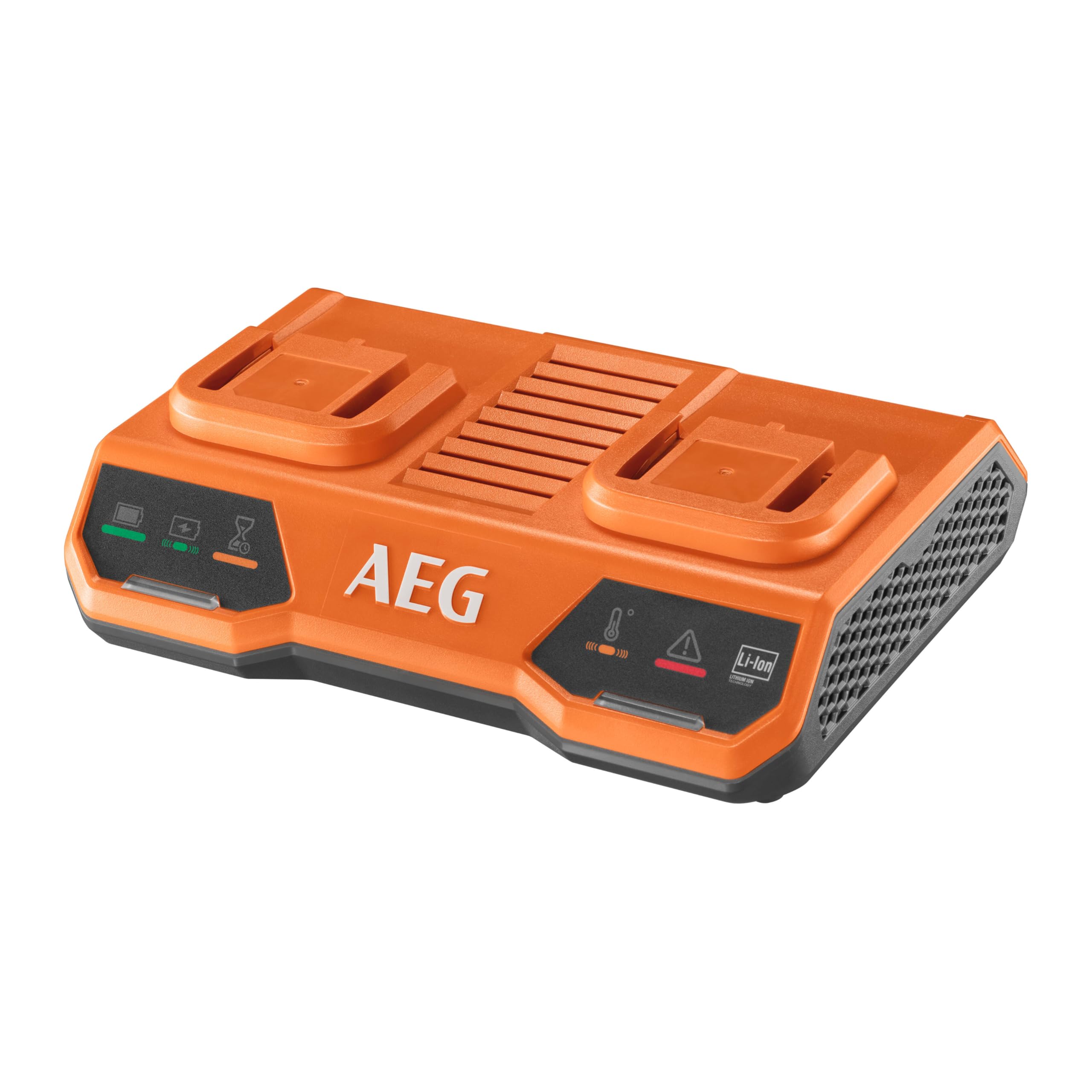 AEG - Charger 18V, dual port, mains voltage 220-240V, for 18V batteries from 1.5 to 9.0 Ah, simultaneous charging mode, orange and black โ image 1
