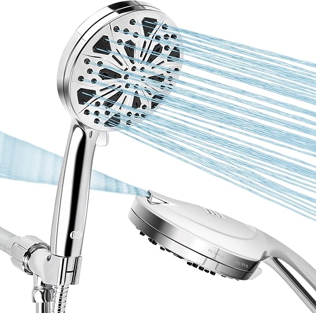 Handheld Shower Head, CIICII 10-Mode 5.1" High Pressure Shower Heads with Hose (1.5M Long Shower Hose/ Anti-Clog Nozzle/ Power/ Large Shower Head) Built-in 2-Mode Power Wash Spray (2.5 GPM, Chrome)