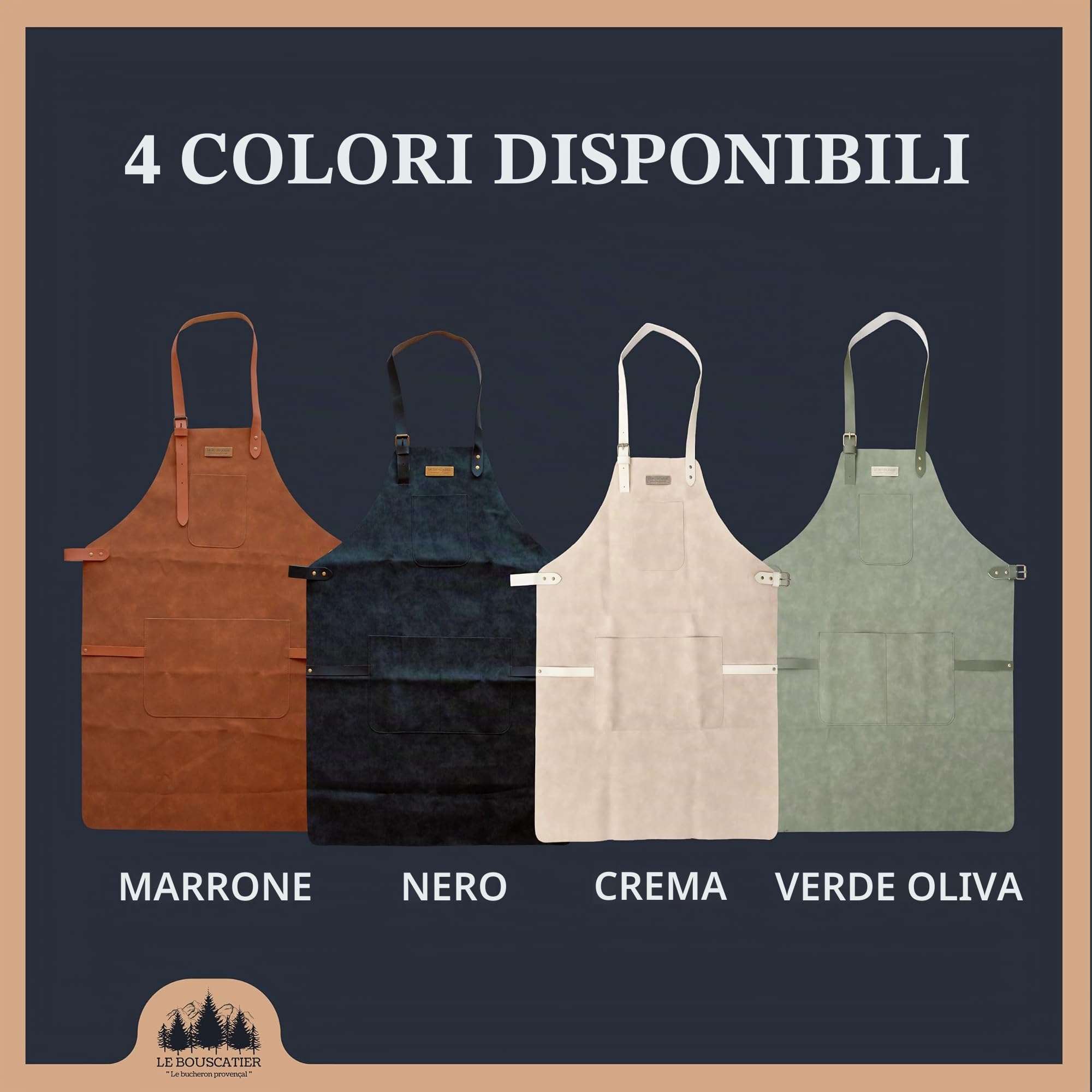 Le Bouscatier Grembiule da cucina in pelle per barbecue, plancha, braciere, grigliate, regolabile, resistente e leggero, ideale per cucina all'aperto e interni, protezione per torso e cosce