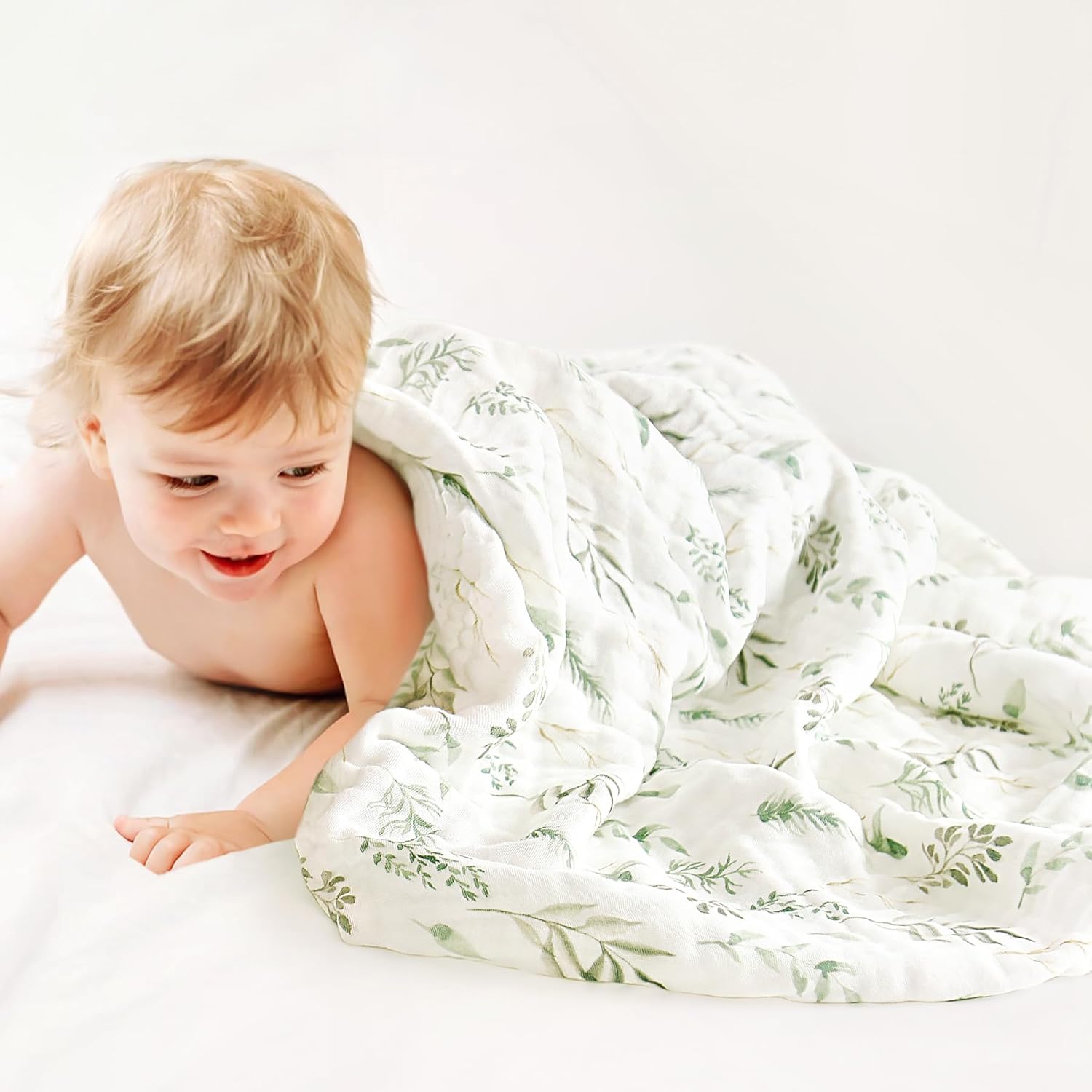 GRSSDER Ultra Soft Absorbent Muslin Cotton Baby Hooded Towel 2 Pack with Original Patterns, Extra Large Size 35"x 35" Swaddle Wrap for Newborn Infant and Toddler