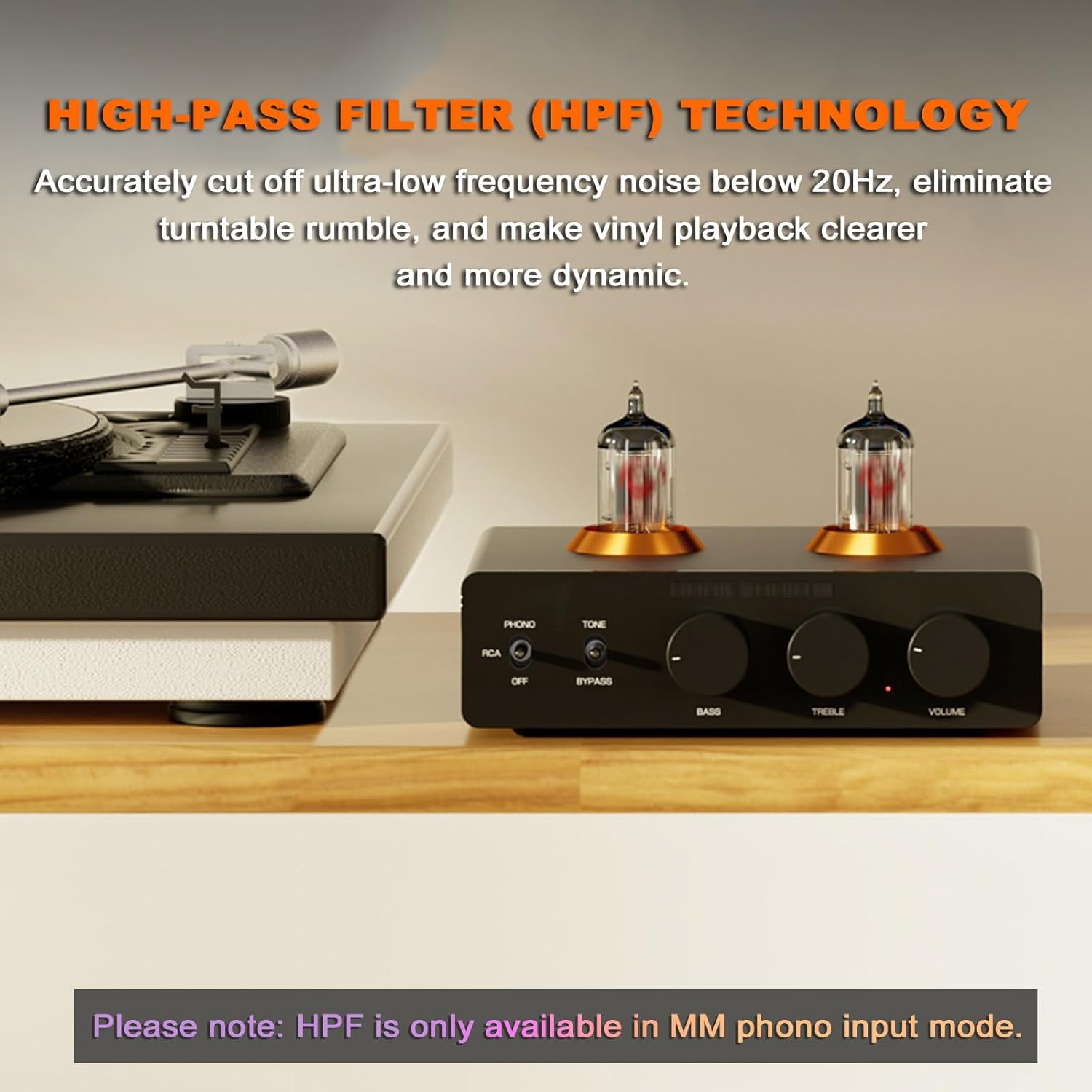 HiFi Vinyl Tube Phono Amplifier, Audiophile Preamplifier, ECC83 Tube, L/R Stereo, MM Phono/RCA Input, RCA/XLR Output, with HPF Technology, for Home Audio