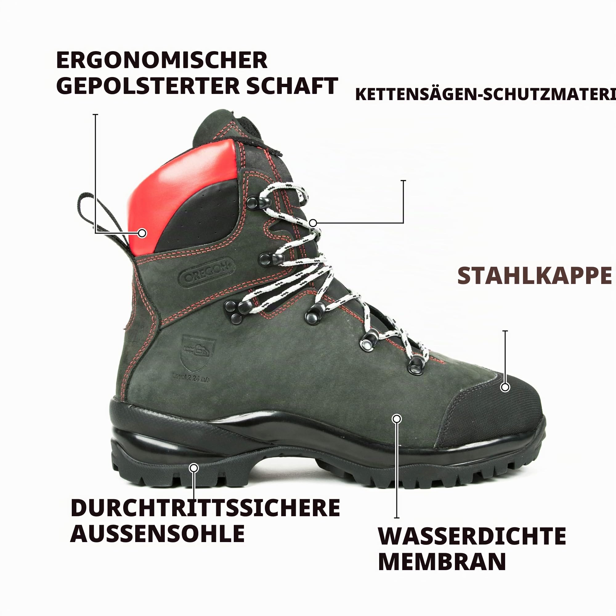 Oregon Fiordland Kettensägen-Schnittschutzstiefel, Größe 43 (EU) | Klasse 2, wasserabweisend, aus Premium-Leder, hitze- und kältebeständig, für Damen und Herren