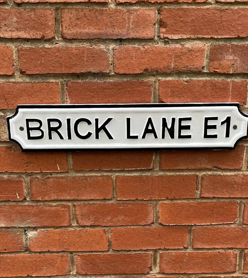 Sign Here White And Black Brick Lane E1 Vintage Style London Road Street Sign Solid Metal