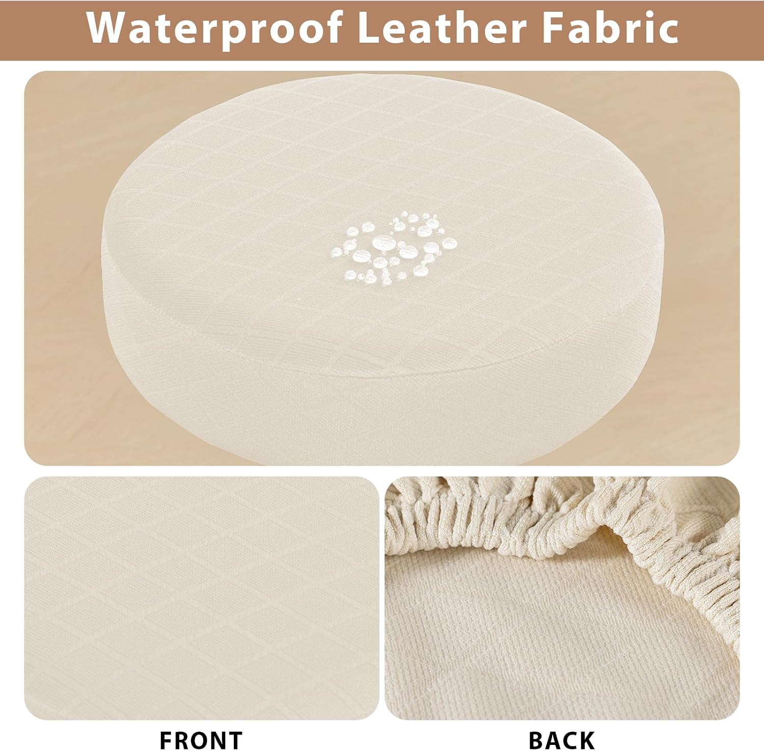 HAOYONG Stool Covers Round, 2 Pack Waterproof Stretch Seat Slipcover 15-18 Inch Counter Bar Stools, Washable Cushion Protector for Bar Kitchen Living Room Decor(Beige) image 3