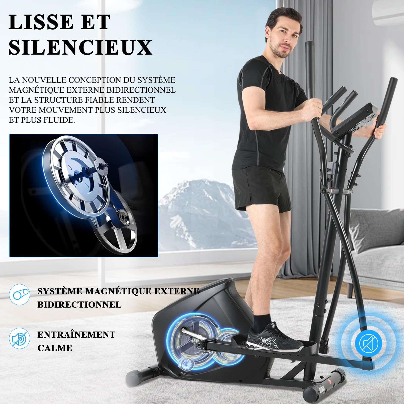 ISE Velo Elliptique d'Appartement Sport Maison, Vélo Elliptique Magnétique 8 Niveaux Résistance, Velo Elliptique Ergonomie Crosstrainer avec Impulsion, Poids d’Inertie 8KG, Vélos Elliptiques Ecran LCD