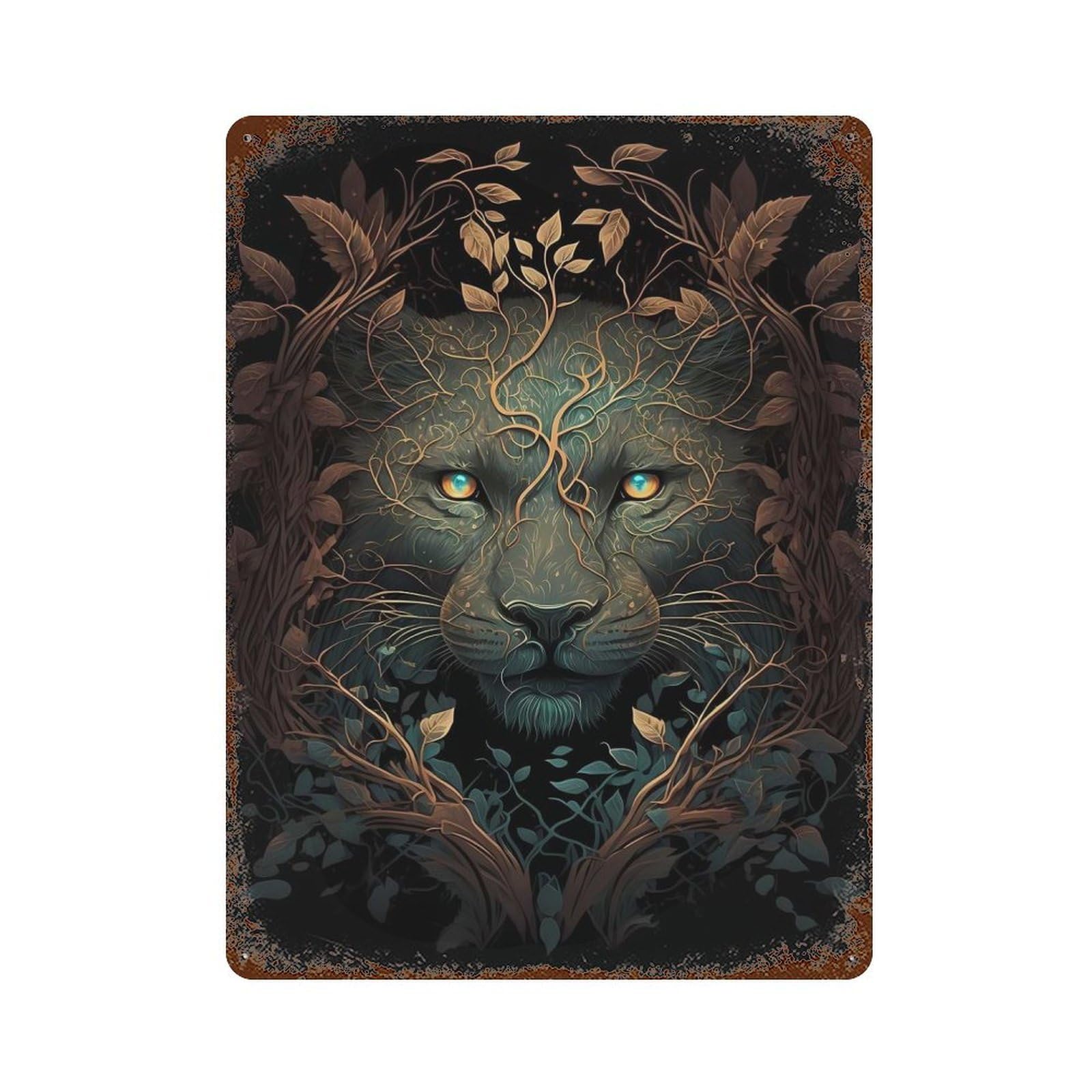 Rust Effect Cougar Wild Enchantment Vintage Rust Metal Sign 15.7"x11.8", Classic Wall Plaque for Shed, Workshop And Garage Wall Decor
