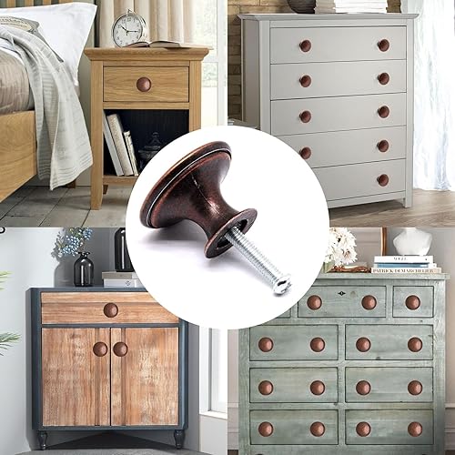 Miniatura 6 de SWZHAI 8 piezas de pomos de gabinete de bronce frotado con aceite, pomos redondos para cómoda y cajones de cocina, perillas de puerta de armario con