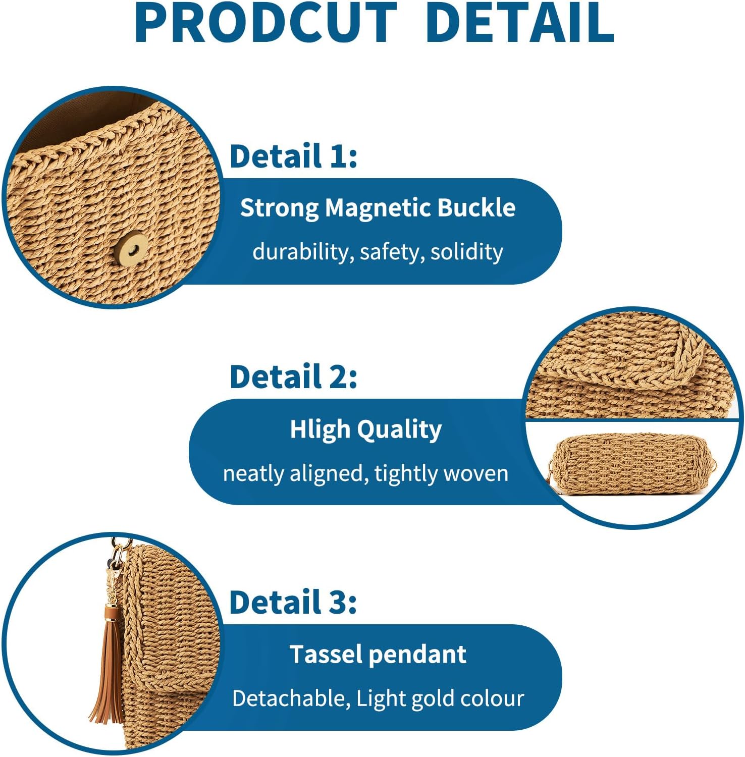 Women's Summer Straw Braided Crossbody Bag with Tassel Chain,Shoulder Straps Woven Beach Handbag Handmade Wallet Purse - Image 5