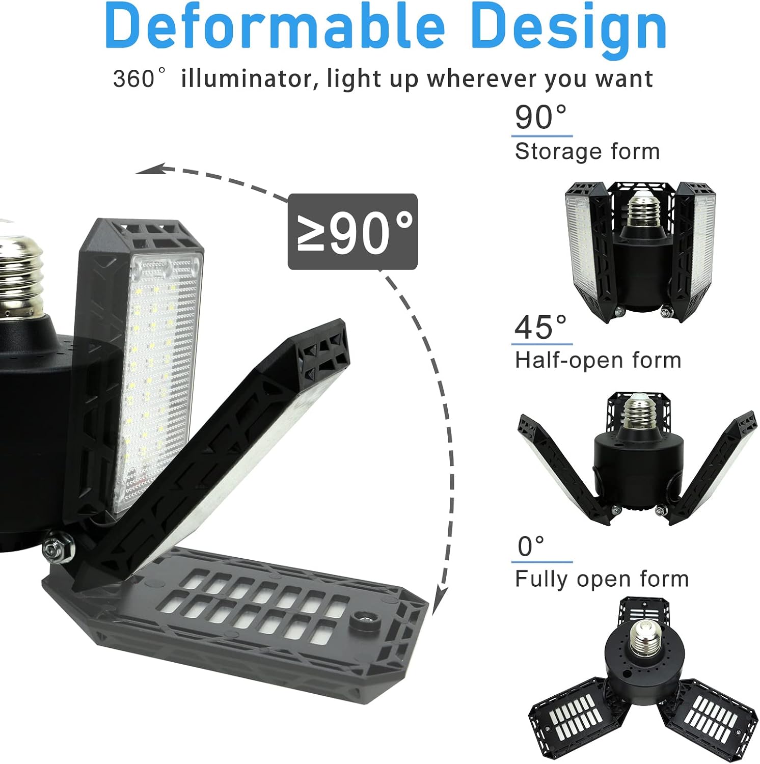 QiyuanLS Garage Light LED Garage Light 80W Led Garage Ceiling Lights with 3 Adjustable Panels Garage Lights Ceiling Led, E26/E27 LED Shop Lights for Garage, Workshop, Basement, Barn, Attic