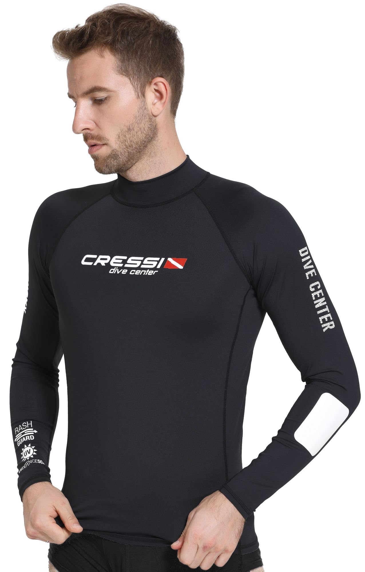 Cressi Rash Guard Man Black Dive Center, Camiseta Elaborada en Tejido Elástico de Primera Calidad con Filtro de Protección UV UPF 30+, Disponible en Manga Corta y Manga Larga Hombre