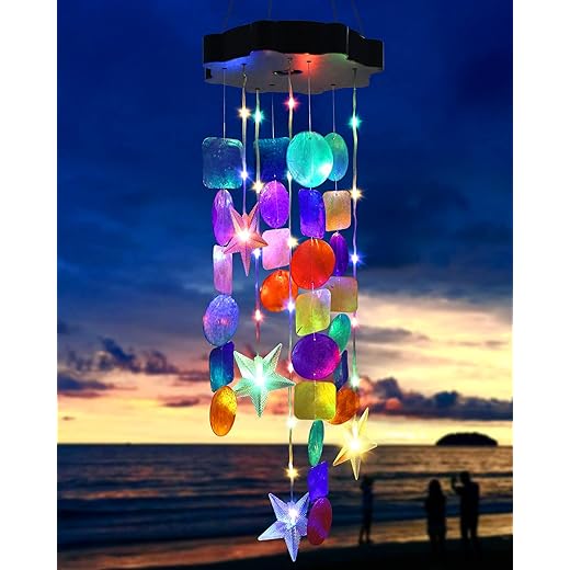 Toodour Solar Decorative Lights Outdoor, Colorful Shells Lights Gifts for Mom Grandma Women Wife Girls, Solar Wind Chimes Outside Decorative Mobile Light for Holiday Garden Porch Yard Window Decor