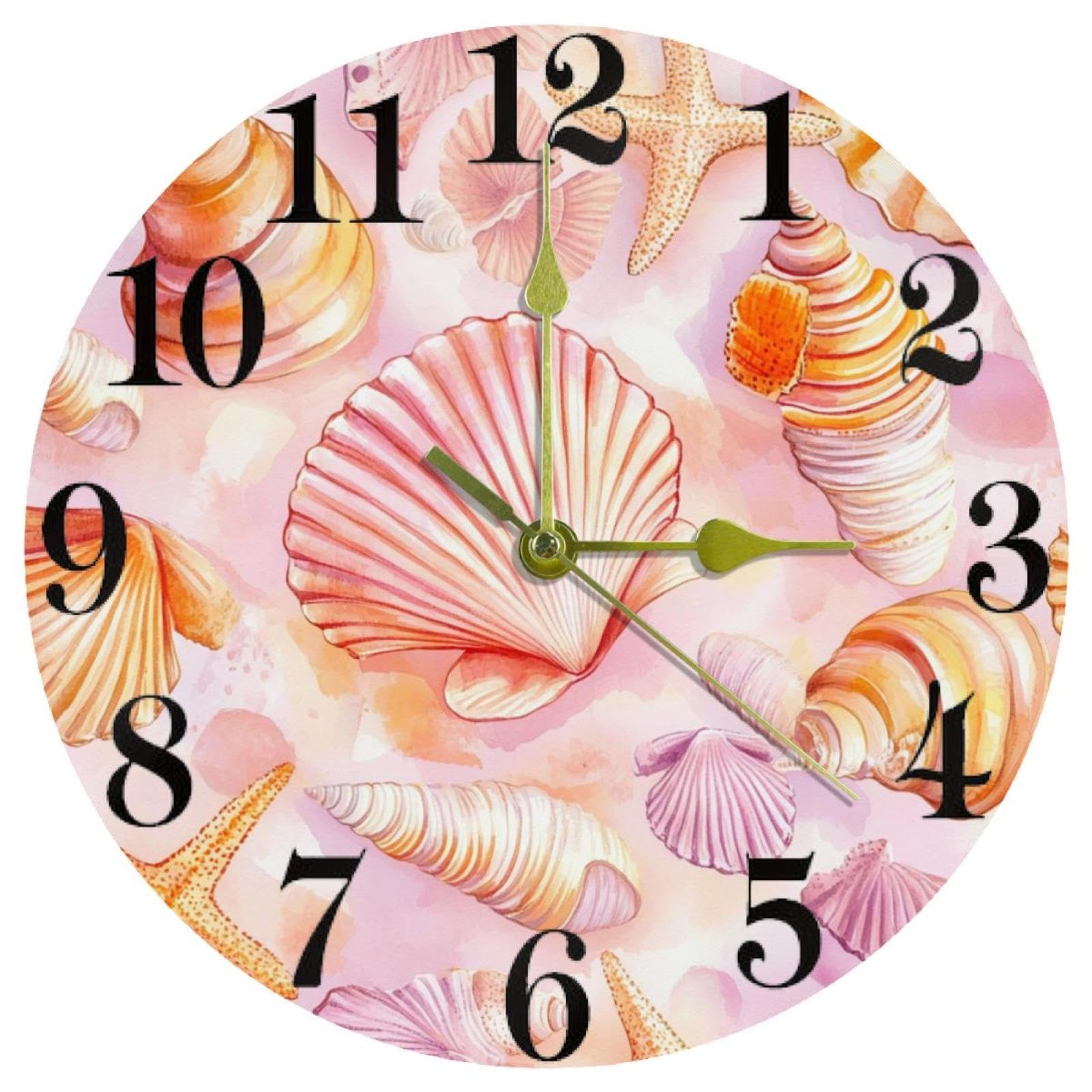 Horloge murale ronde conque de mer pour une cuisine ou un bureau apaisant