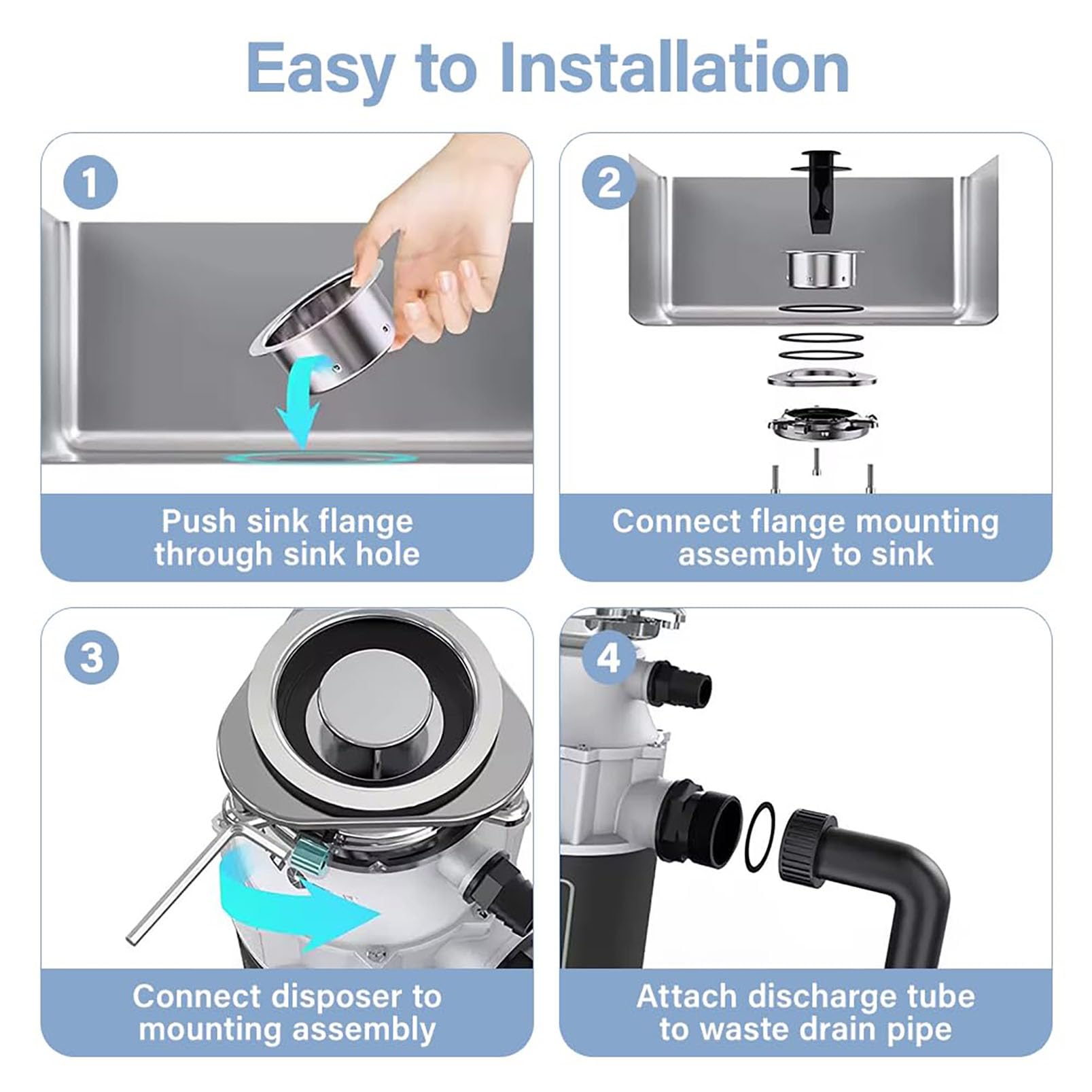 Triturador de basura para cocina, unidad de 560 W y 3200 rpm, sistema de trituración de acero inoxidable de 4 etapas y protección contra sobrecarga; silencioso y fácil de instalar