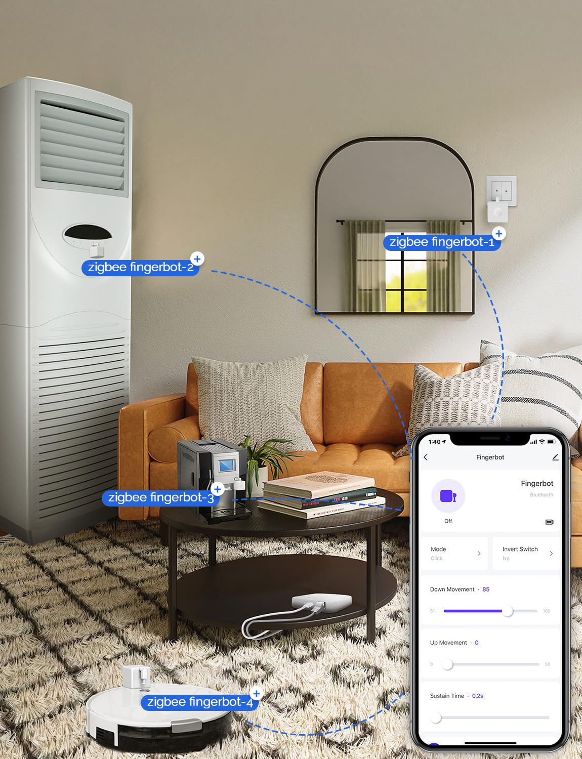 MOES Zigbee Fingerbot Plus Smart Switch Botón de palanca inteligente actualizado con control táctil, compatible con Tuya/Smart Life APP, Alexa/Google Home y Temporizador requiere MOES Zigbee HUB