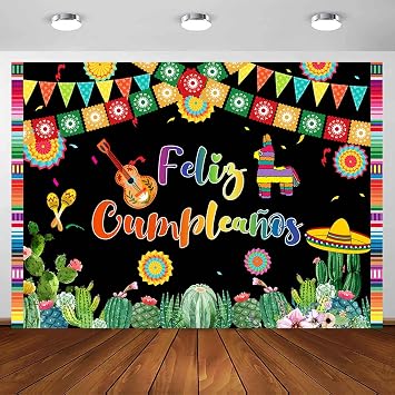 Feliz Cumpleanos Backdrop Mexican Fiesta Happy Birthday Party Decorations Cinco De Mayo Taco Carnival Photography Background Mexico Festival Colorful Bday Banner Photo Booth Props 7x5ft