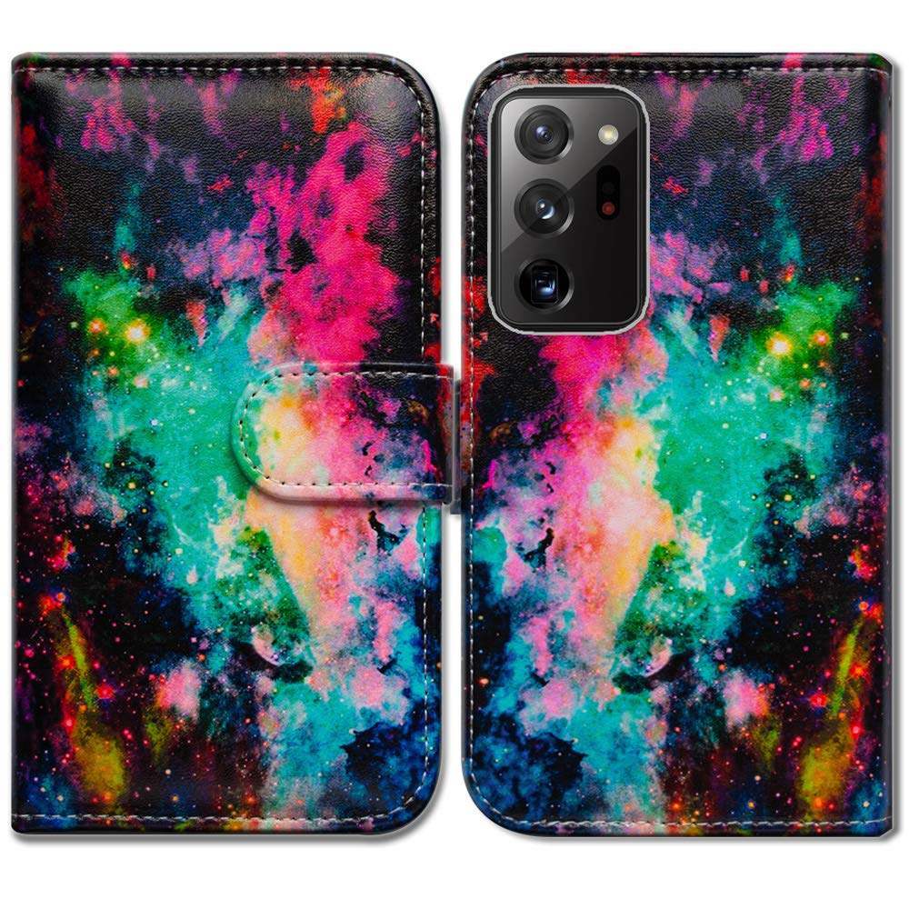 Bcov Case for Samsung Galaxy Note 20 Ultra 5G, Colorful Universe Sky Leather Flip Phone Case Wallet Cover with Card Slot Holder Kickstand for Samsung