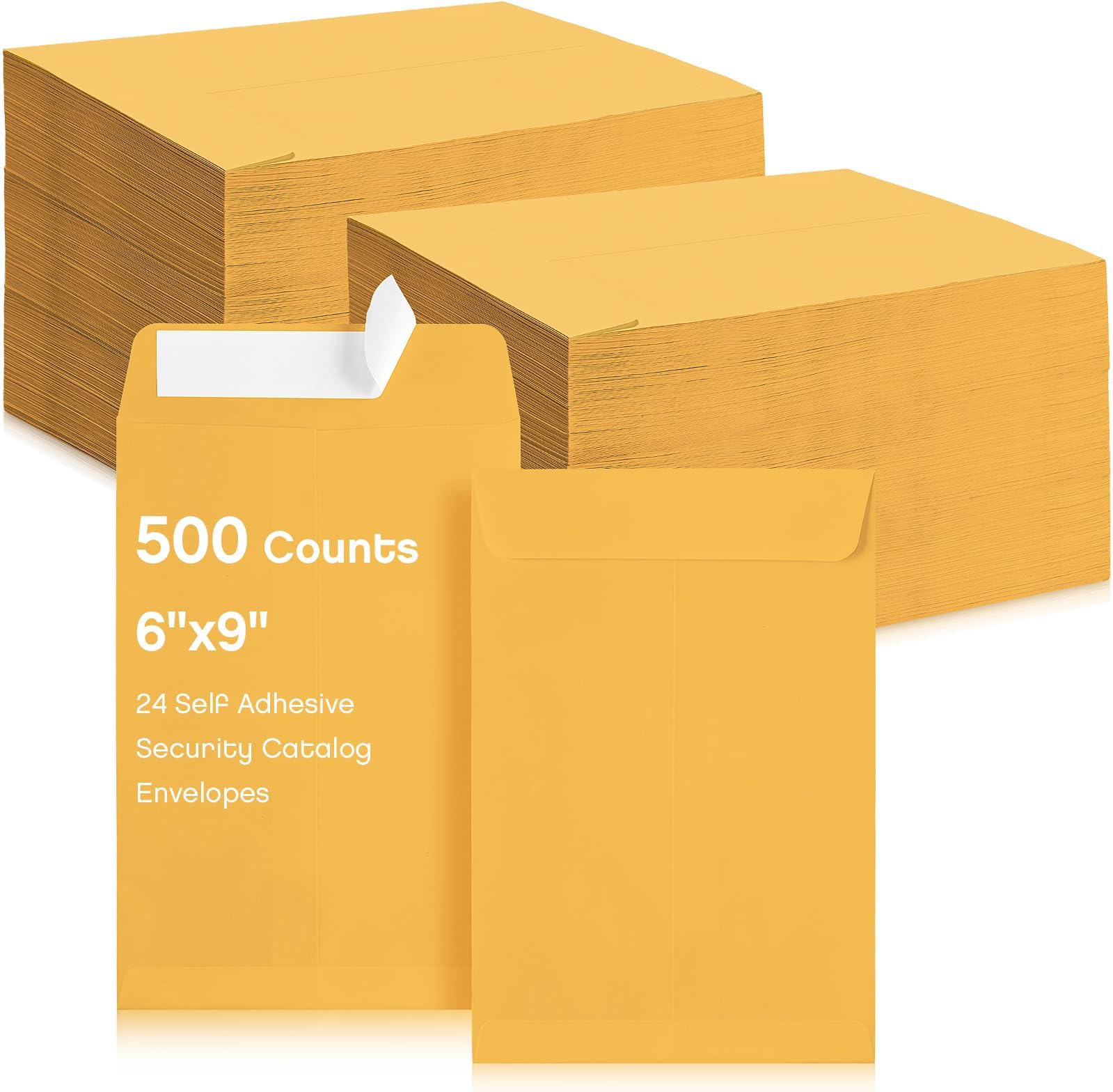 Fuutreo 500 Counts 6 x 9 Inch Brown Envelopes Self Adhesive Security Catalog Mailing Envelopes with Adhesive for Mailing Storage Organizing Home Office