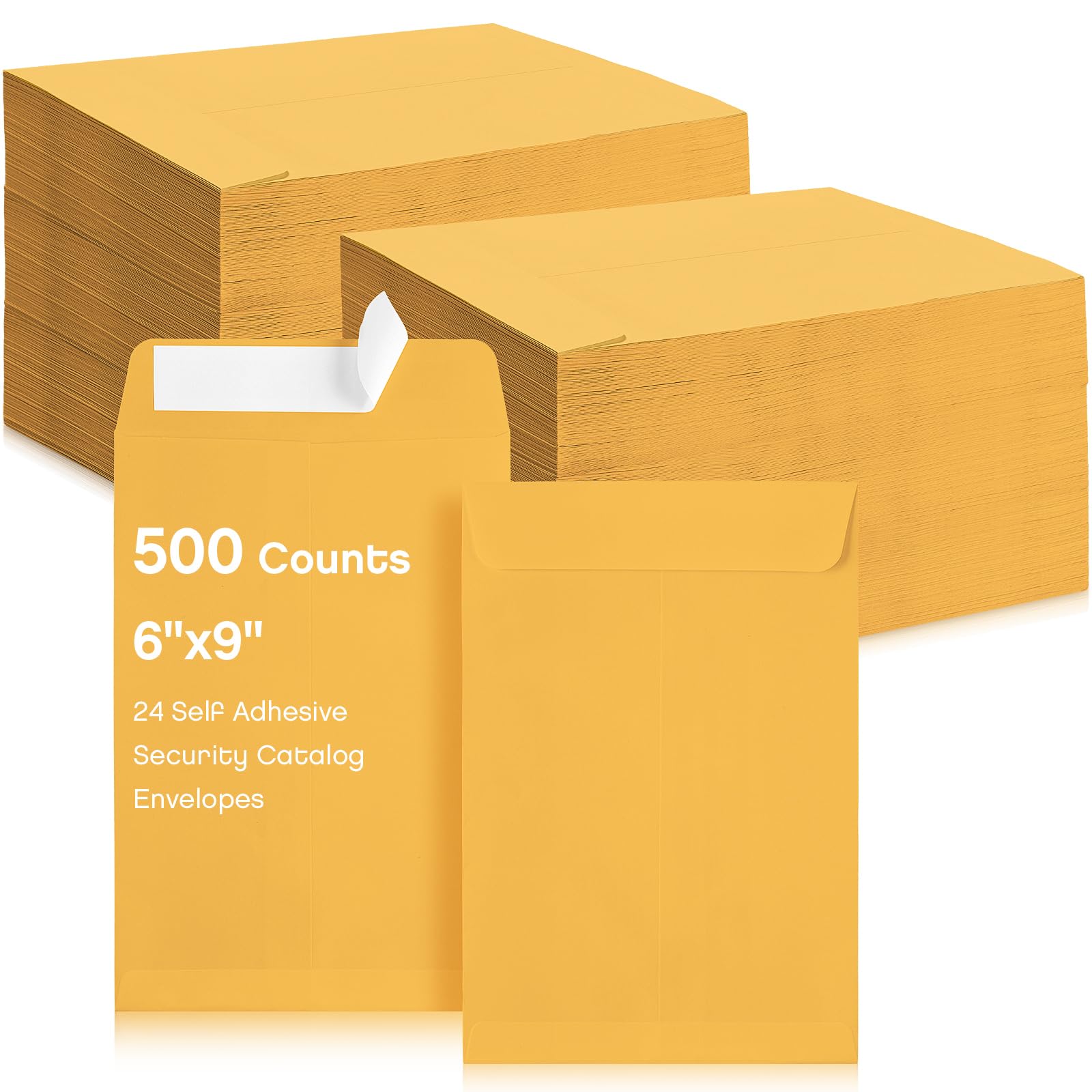 Fuutreo 500 Counts 6 x 9 Inch Brown Envelopes Self Adhesive Security Catalog Mailing Envelopes with Adhesive for Mailing Storage Organizing Home