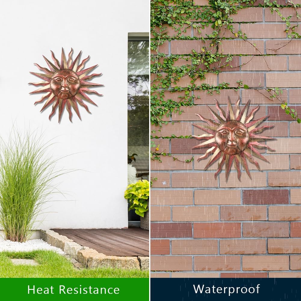 VEWOGARDEN Metal Sun Wall Decor 28" Large Outdoor Hanging Wall Art for Patio Farmhouse Garden Living Room Bedroom Decorations, Copper