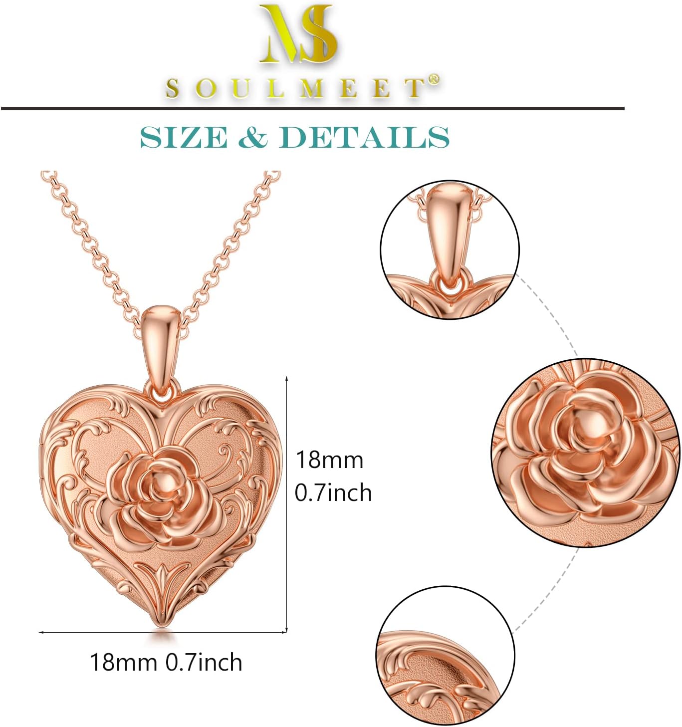 SOULMEET Sunflower/Rose/Daisy Heart Locket Necklace That Holds Pictures Keep Someone Near to You Sterling Silver/Gold Personalized Photo Locket Gift - Image 6