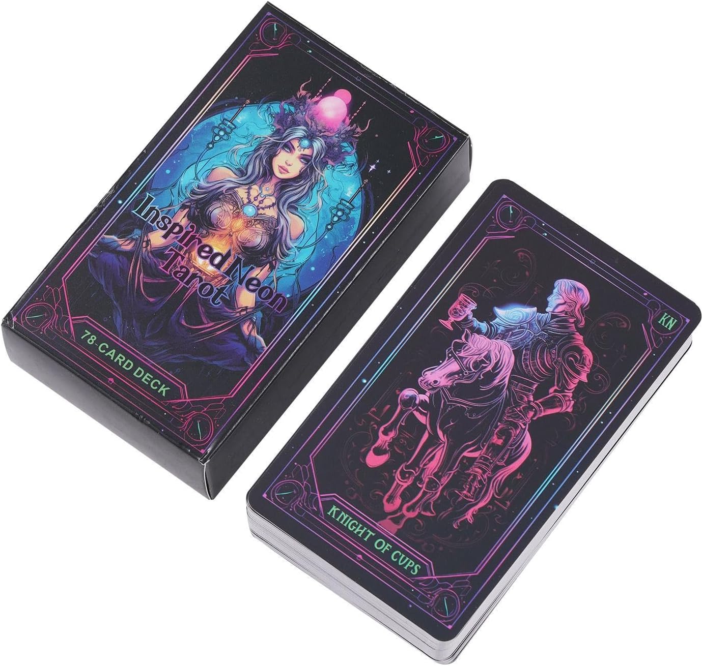 Karty Tarot Oracle, 78-częściowa neonowa talia, gra szczęścia dla początkujących z wyważonym uchwytem, kompaktowe narzędzie o solidnej teksturze, 10,5 x 6,3 cm duchowe akcesorium, praktyczna pomoc