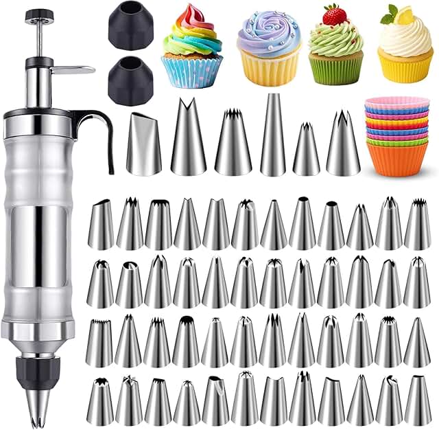 NOVANO Dessert Decorating Syringe Set, Frosting Piping Kit Stainless Ste...