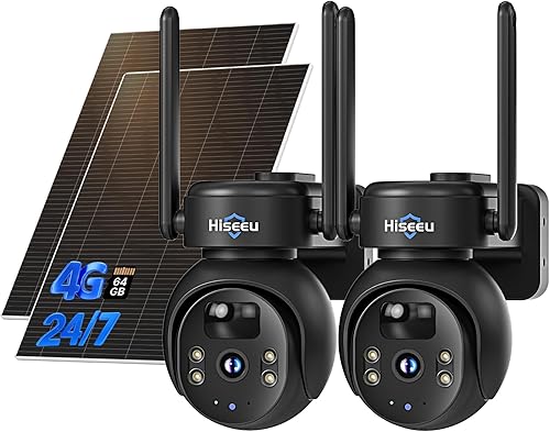 Miniatura 8 de Hiseeu - Cámara de seguridad celular 4G LTE con energía solar, cámara de seguridad inalámbrica para exteriores sin WiFi, 24/7, detección de Paquete