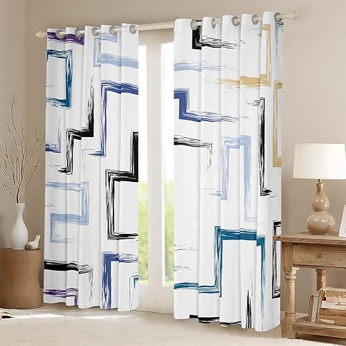 Miniatura 2 de Cortinas de ventana de graffiti geométrico en acuarela, arte abstracto de graffiti, cortinas opacas artísticas para oscurecer las manchas, diseño