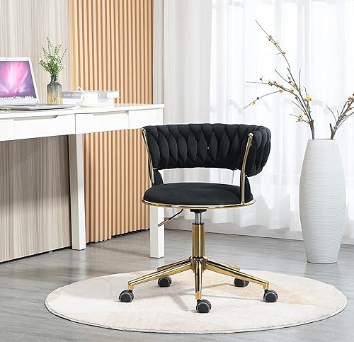 Miniatura 4 de Goujxcy Silla giratoria de terciopelo silla de escritorio de terciopelo con base dorada bonita silla de tocador de maquillaje para mujeres y niñas