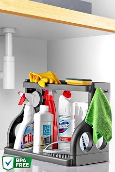 Kitchen and Bathroom Countertop 2 Tiers Organizer – Anthracite Regulator Rack, Multi-Purpose Storage