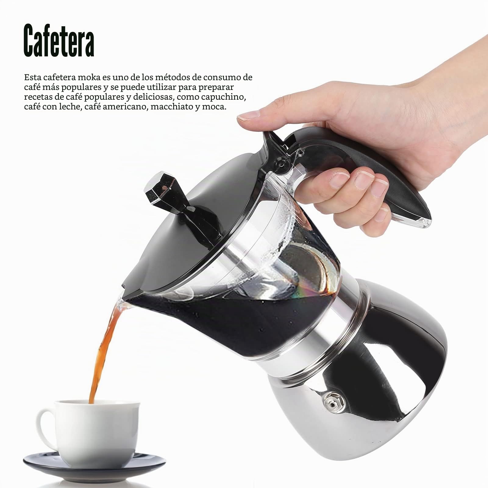 OUKENS Cafetera espresso de 300 ml 6 tazas acero inoxidable cafetero italiana octogonal para el hogar