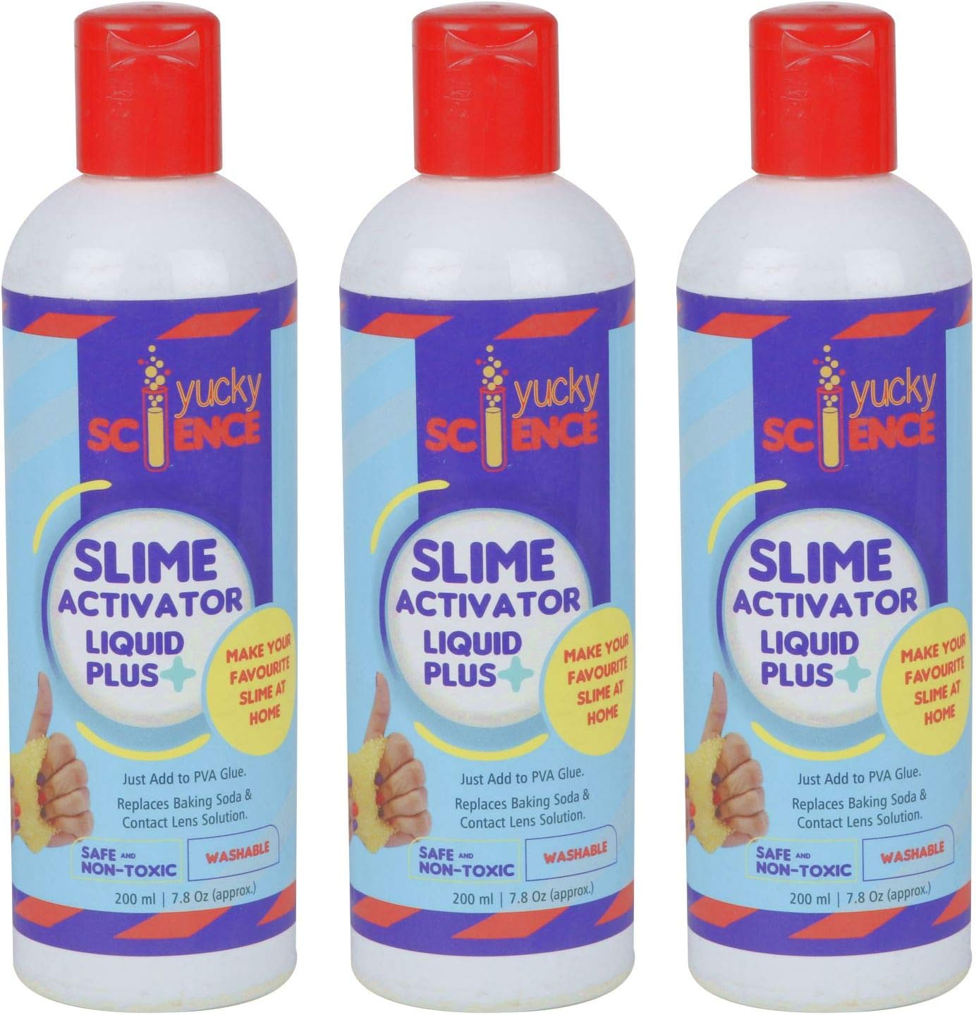 Yucky Science Slime Activator Liquid Plus (Pack of 3 Bottles, 200 ml Each), Clear