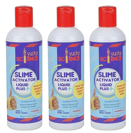 Yucky Science Slime Activator Liquid Plus ( Pack of 3 Bottles , 200 ml Each) , Clear