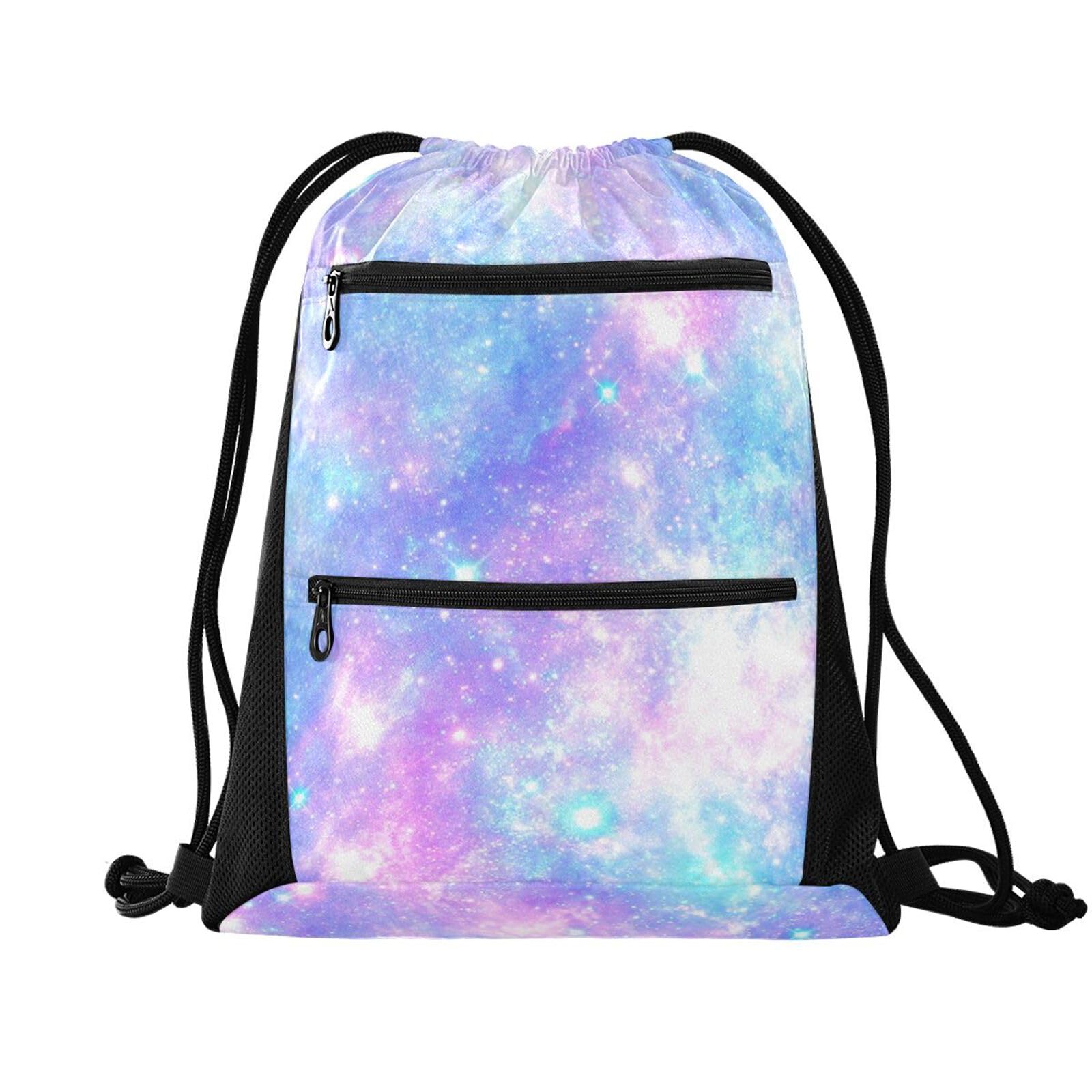 FRODOTGV Pink Blue Magical Galaxy Star Drawstring Backpack with Mesh Pockets Sports Gym Yoga Sackpack Water Resistant String Bag for Men Women โ image 1