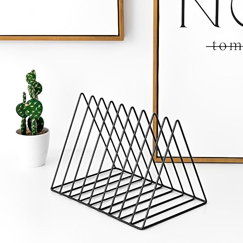 Miniatura 10 de Sooyee Paquete de 2 revisteros de 9 ranuras de oro rosa, organizador clasificador de archivos de escritorio, decoración de estantería triangular,