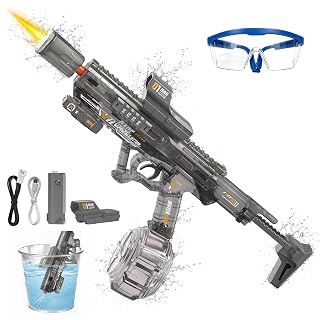 Powerful Electric Water Gun, Rechargeable Water Blaster Super Soaker(Grey) | Detachable Nozzle Auto-Suction, 700CC Tank,33FT Range, Retractable Body,Safety Goggles,Kids&Adults Pool Beach Water Fights - Amazon product rated Grade A
