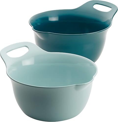 Rachael Ray 47646 - Juego de 2 cuencos de melamina, color azul claro y verde azu