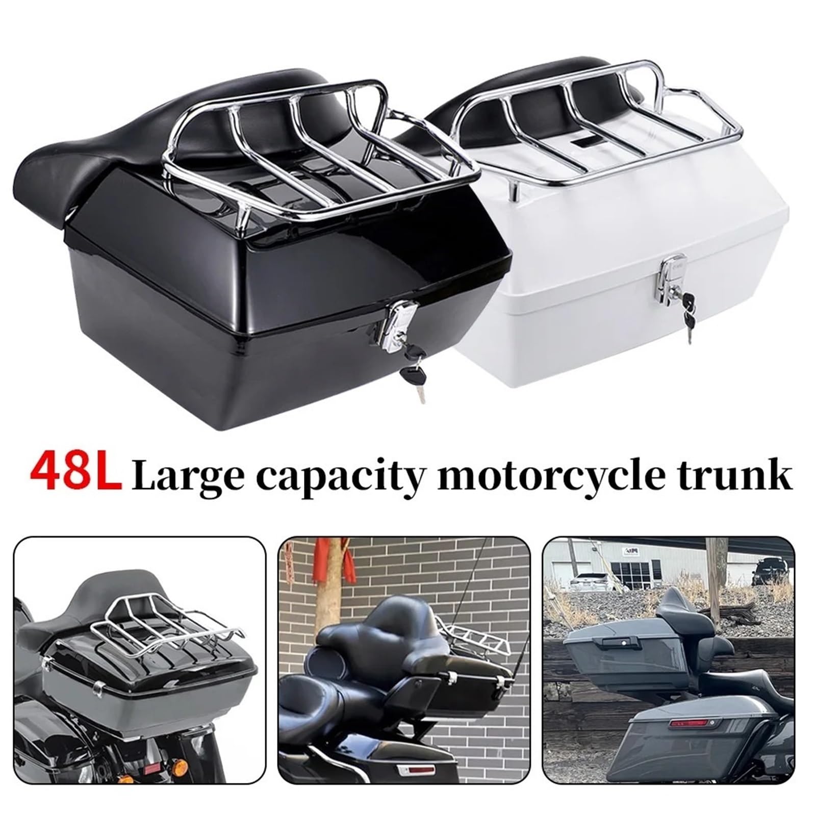 Skrzynka bagażowa motocyklowa, tylna, bagażnik, skrzynka narzędziowa z oparciem, skuter, motocykl, uniwersalny(Black)