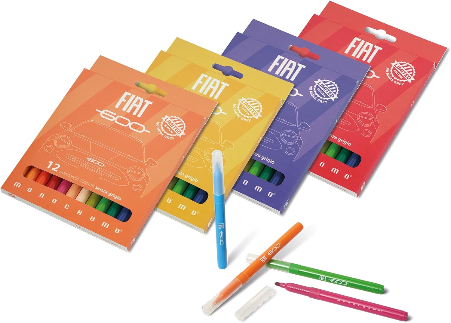 Pigna , Pack of 5 Fiat 600 Spiral Notebooks 70FF/SH with Holes and Micro-Perforation, 5 mm Squares