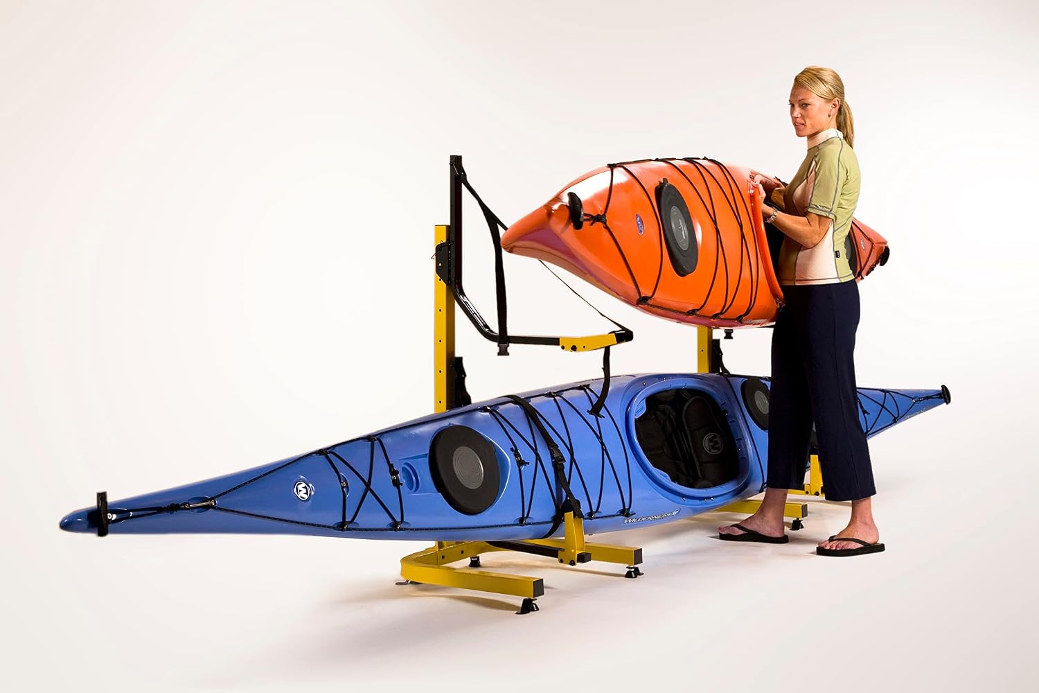 Suspenz Kayak Storage Rack, 2-Boat Free Standing Kayak, Canoe, SUP Deluxe Storage Rack, Indoor & Outdoor, Yellow, 48" x 24" (11-0203)