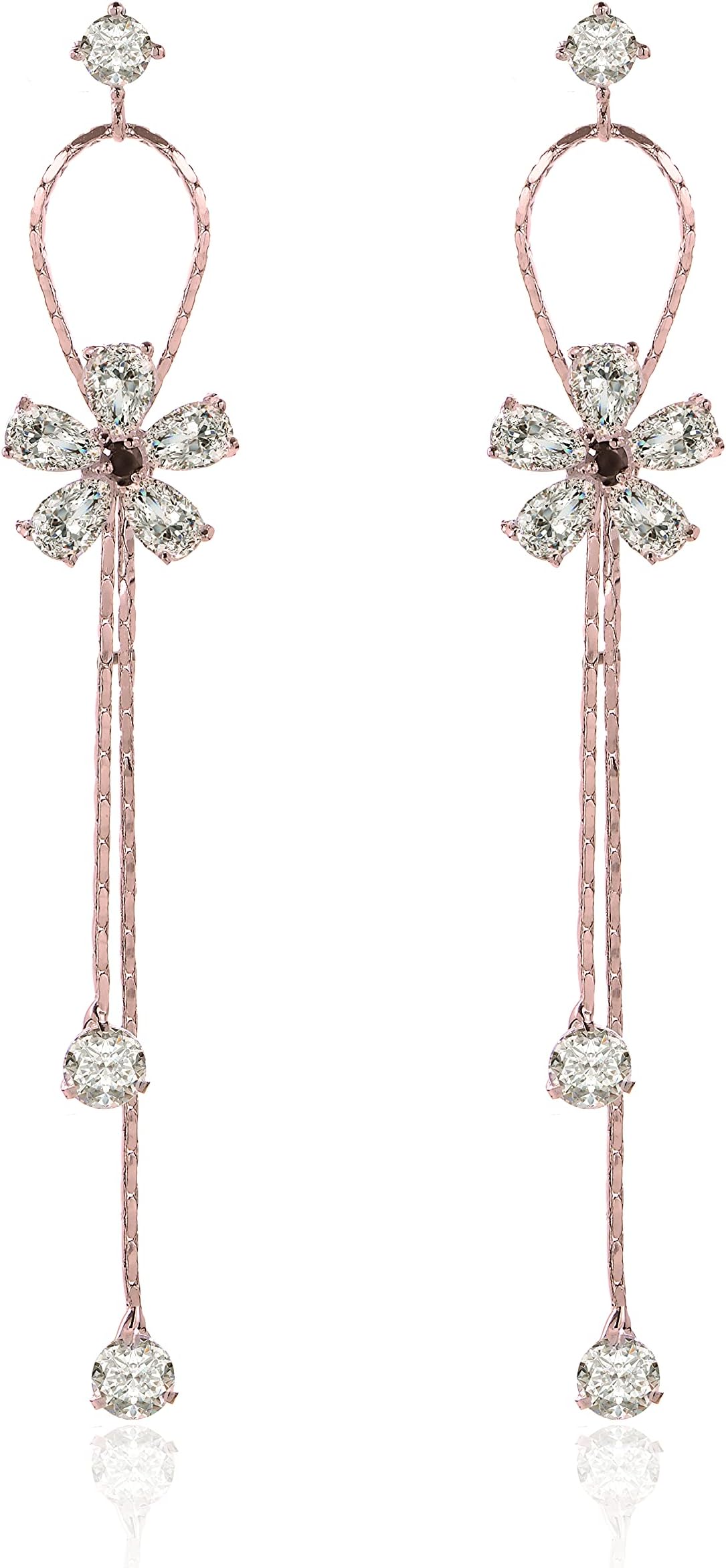 CZ Linear Drop Earrings - Long Sterling Silver Chain with Swarovski Crystal Cubic Zirconia Rhinestone Tassel Strand Bridal Threader Earring for Women Girls Wedding Party Prom