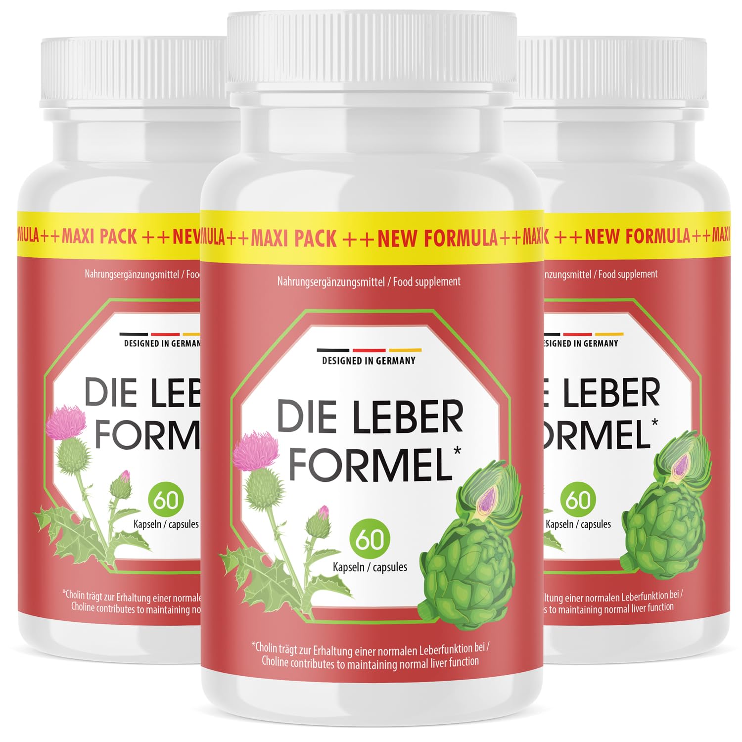Die Leber Formel Kapseln - mit natürlichen Inhaltsstoffen - für Frauen & Männer geeignet - 60 Kapseln pro Dose 3x