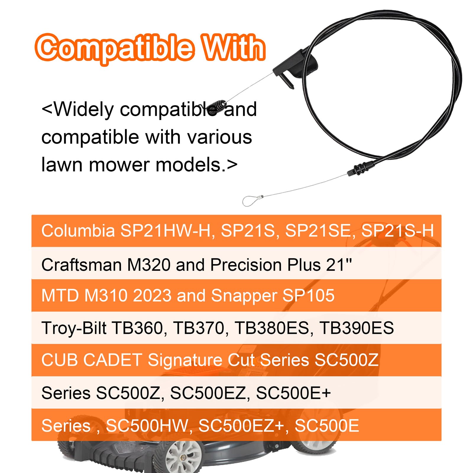 946-05121A - Cable de transmisión de velocidad de repuesto TroyBilt y Cub Cadetpara cortacésped de tracción trasera, compatible con M320 TB390ES TB380ES TB370 TB360 SP21S-H SP21SE SP21S SP21HW-H SP105
