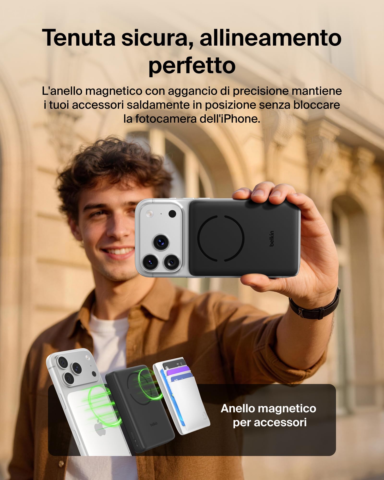 Belkin BoostCharge Power Bank Magnetico 10000mAh, Anello Magnetico - Nero | Caricatore Portatile 10000mAh Wireless, Anello Magnetico per Aggancio ad Accessori, 2 USB-C, Pre-Caricato, Cavo Incluso