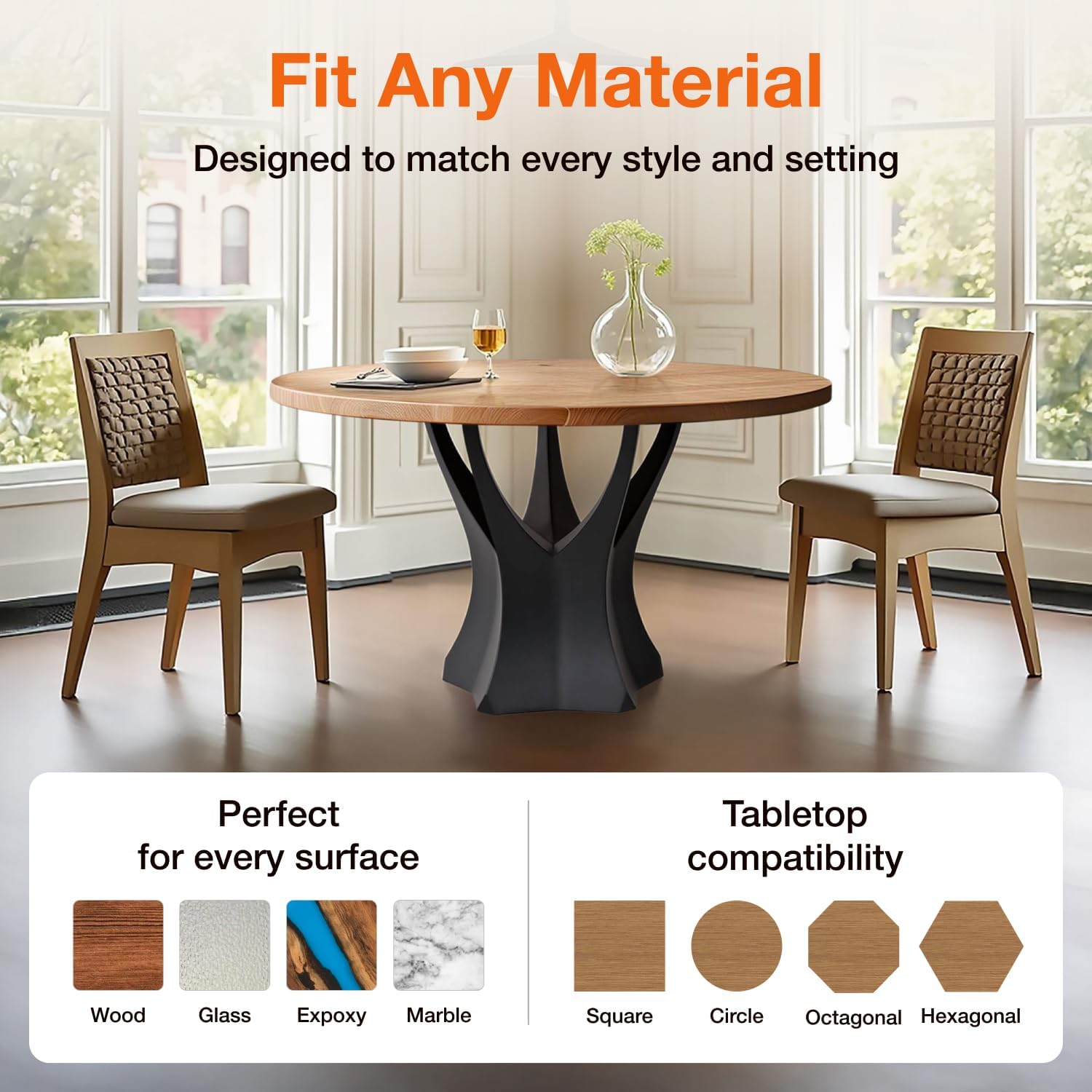 Flowyline 28" H 317 Namu Handcrafted Black Metal Table Bases for Dining Tables | Steel Desk Frame | Rust-Resistant, Adjustable Furniture Base for Bench DIY Mid-Century Modern Indoor/Outdoor (1PC)