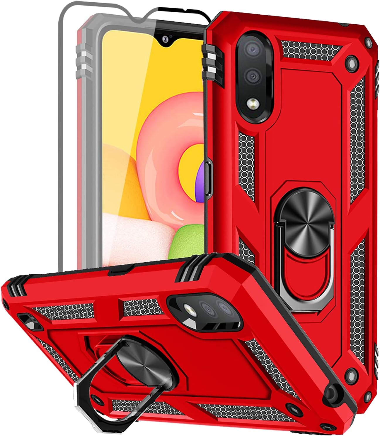 SunRemex Samsung A01 Case ，Galaxy A01 Case with Tempered Glass Screen Protector. Kickstand [ Military Grade ] 15ft. Drop Tested Protective Case Cover for Samsung Galaxy A01.(red)