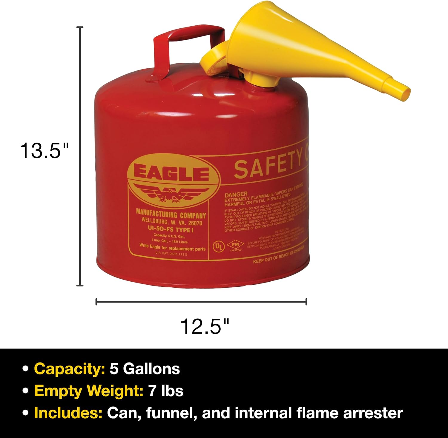 Eagle 5 Gallon Type I Red Safety Gas Can for Gasoline photo 9