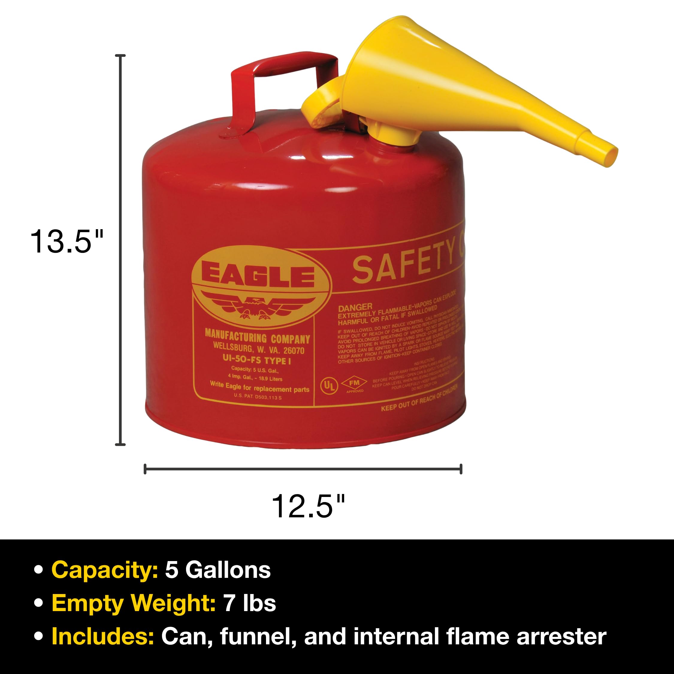 Eagle 5 Gallon Type I Red Safety Gas Can for Gasoline — Amazon image 9