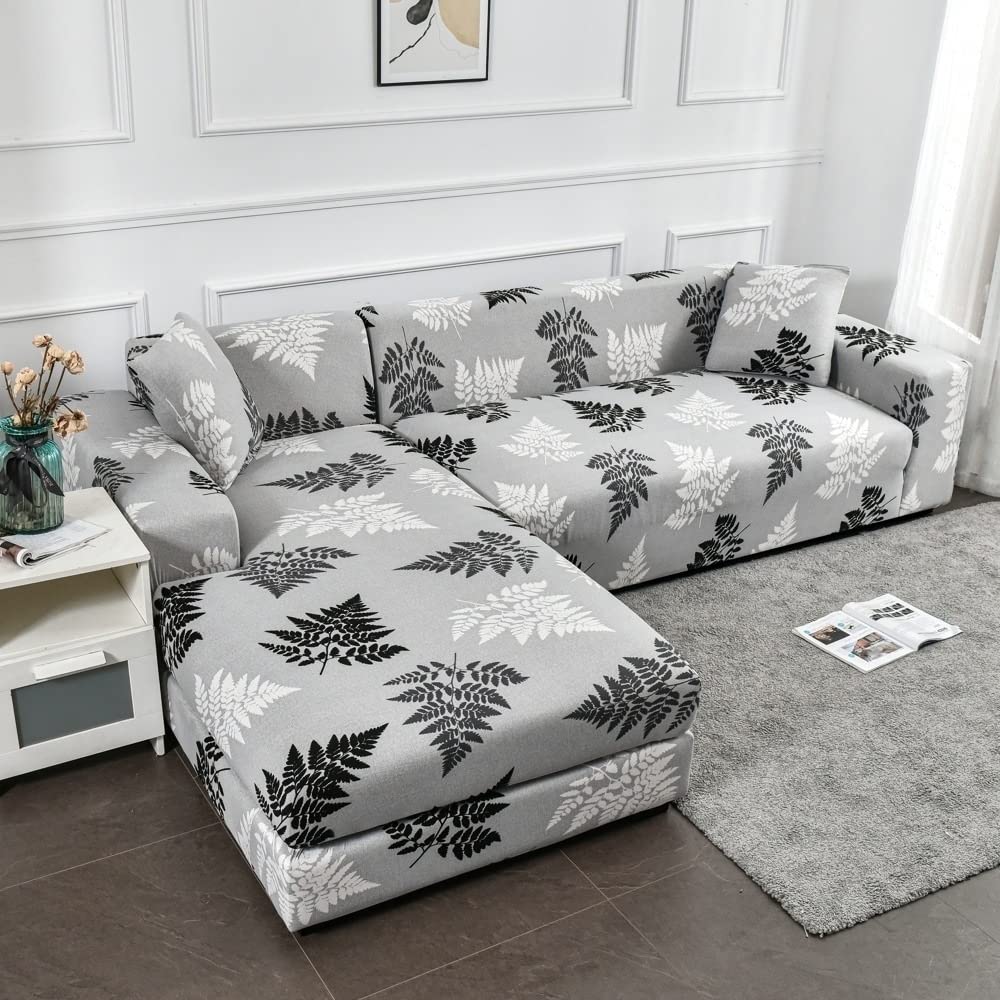Housse de canapé d'angle en L extensible et réglable pour grand canapé sectionnel 4 places